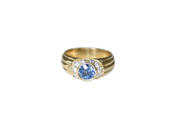 Bague 53 Bague jonc godronnée en or jaune 18k et saphir, diamants 58 Facettes
