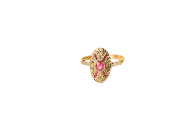 Bague 55.5 Bague rubis synthétique Verneuil et diamants en or jaune et blanc 18k 58 Facettes 3612