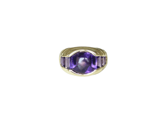 Bague 49 Bague boule à gaudrons en or jaune 18k et améthystes 58 Facettes