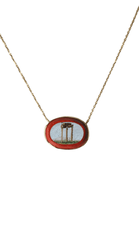 Collier Collier pendentif micro-mosaïque temple antique en or jaune 18k 58 Facettes