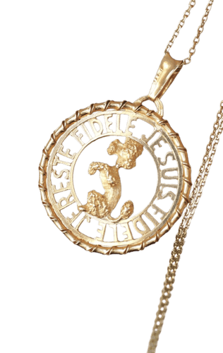 Pendentif Pendentif médaille caniche en or jaune 18k « Je suis fidèle » 58 Facettes