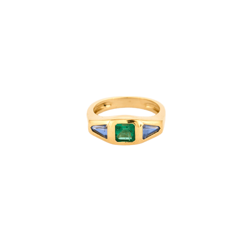 Bague 52 Bague Gypsy en or jaune 18 carats, émeraude et saphirs 58 Facettes 1