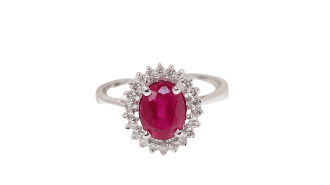 Bague 59.5 Bague marguerite en or blanc 18 ct avec rubis et diamants 58 Facettes 4833