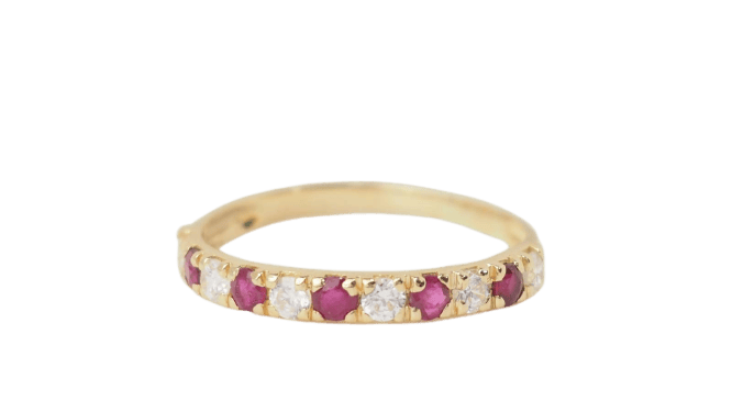 Bague 53 Demi-alliance en or jaune 18 kt, rubis et diamants 58 Facettes 32930