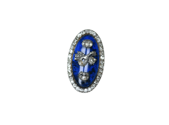 Bague 61 Bague navette en or rose 18k et argent, émail bleu et diamants 58 Facettes