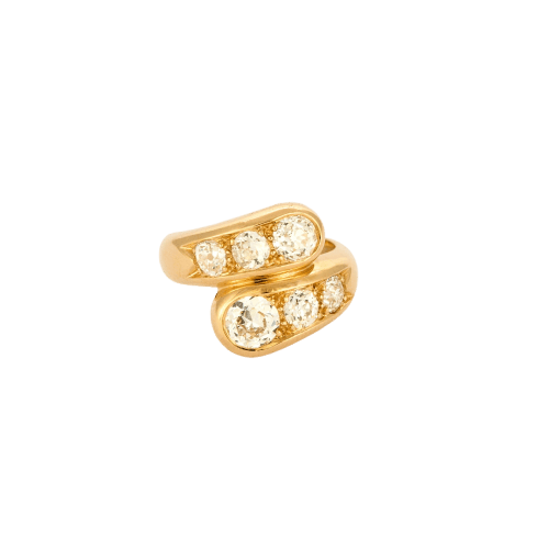 Bague 51 Bague croisée en or jaune 18 carats et diamants taille ancienne 58 Facettes