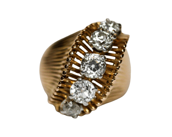 Bague 54 Bague 1950 taille coussin en or jaune, platine et diamants 58 Facettes A11872