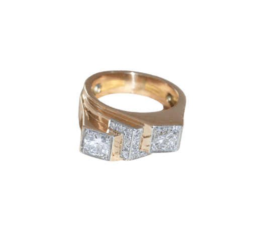 Bague 57 Bague tank asymétrique en or rose 18kt, platine et diamants 1,20 ct 58 Facettes