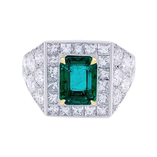 Bague 53 Bague en platine avec émeraude et diamants 58 Facettes 32224