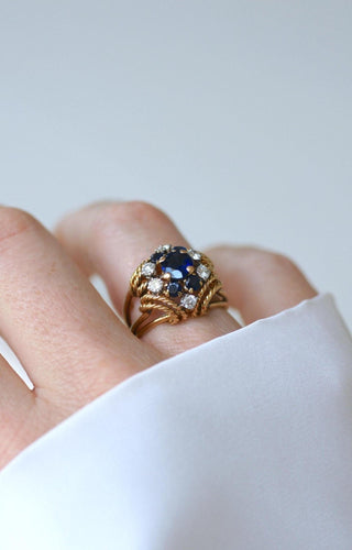 Bague 48 Boucheron - Bague cocktail en or jaune 18k et platine, saphirs et diamants 58 Facettes