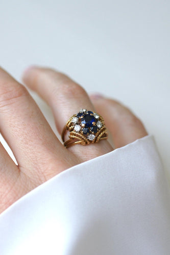 Bague 48 Boucheron - Bague cocktail en or jaune 18k et platine, saphirs et diamants 58 Facettes