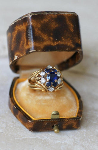 Bague 48 Boucheron - Bague cocktail en or jaune 18k et platine, saphirs et diamants 58 Facettes