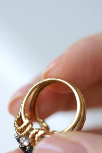 Bague 48 Boucheron - Bague cocktail en or jaune 18k et platine, saphirs et diamants 58 Facettes