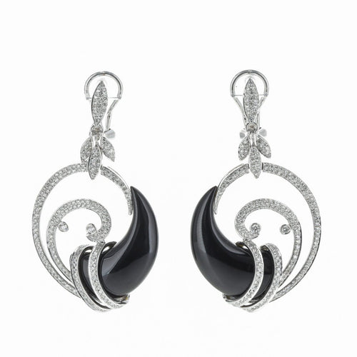 Boucles d'oreilles Boucles d’oreilles en or blanc 18 K avec diamants et onyx 58 Facettes 2.18388