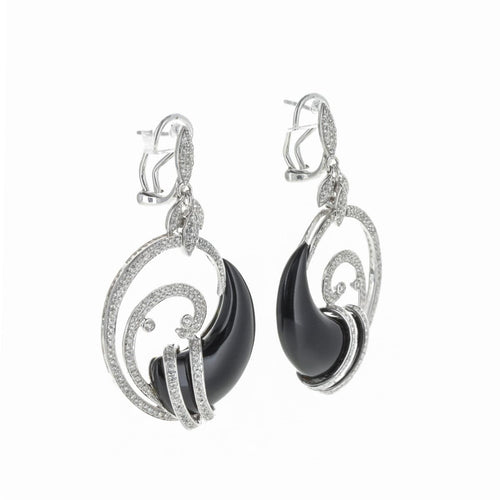 Boucles d'oreilles Boucles d’oreilles en or blanc 18 K avec diamants et onyx 58 Facettes 2.18388