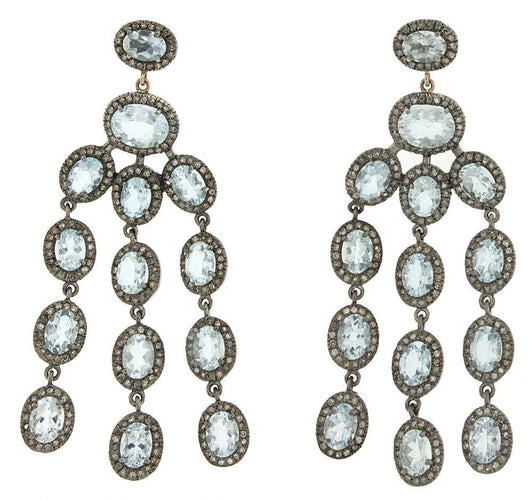 Boucles d'oreilles Boucles d’oreilles en or gris 18 carats avec aigue-marine et diamants 58 Facettes 66000091