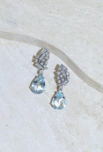 Boucles d'oreilles Boucles d’oreilles goutte en or blanc 18k, aigues-marines et diamants 58 Facettes