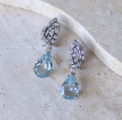 Boucles d'oreilles Boucles d’oreilles goutte en or blanc 18k, aigues-marines et diamants 58 Facettes