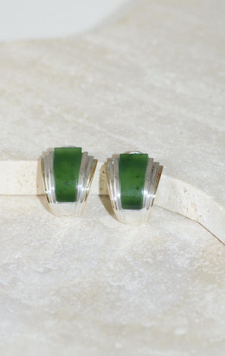 Boucles d'oreilles Puiforcat - Boucles d’oreilles à clips en or jaune 18k et argent, jade 58 Facettes