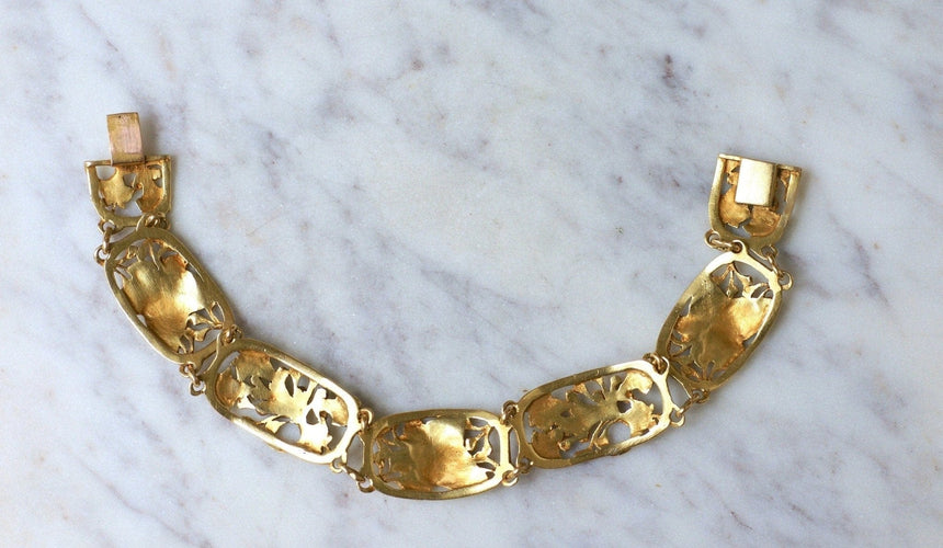 Bracelet Bracelet Art nouveau articulé en or jaune 18kt à maillons ajourés 58 Facettes