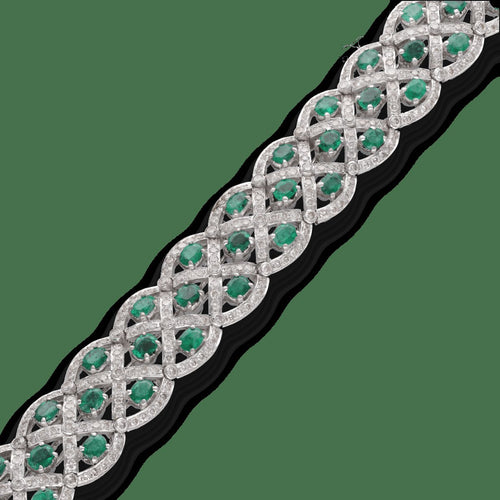 Bracelet Bracelet en or gris 18 carats avec émeraudes et diamants H-VS 58 Facettes FB09597