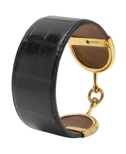 Bracelet Hermès - Bracelet manchette vintage en cuir noir et cuivre plaqué or jaune 58 Facettes BO220238/BraceletVintageHERMES