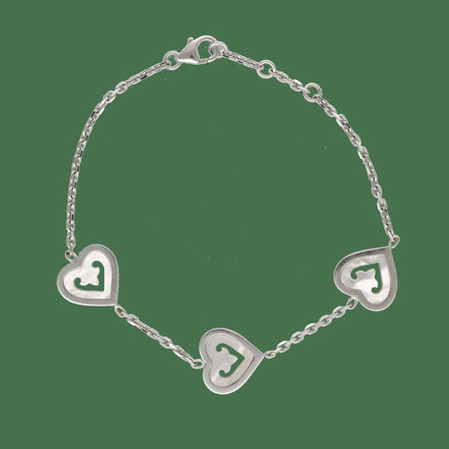 Bracelet Bracelet Cœur Légende OJ Perrin – Or Gris 18k & Nacre – 3 Motifs Cœur – 16 à 18 cm – Vers 2020 58 Facettes FB11319