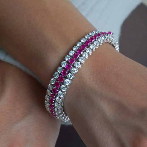 Bracelet Bracelet articulé en or blanc 18 carats, rubis et diamants 58 Facettes 62100042