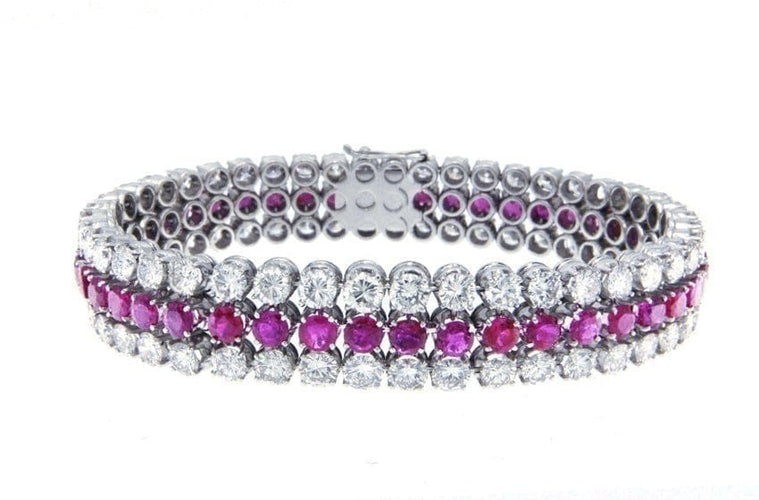 Bracelet Bracelet articulé en or blanc 18 carats, rubis et diamants 58 Facettes 62100042