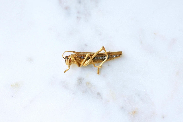 Broche Broche sauterelle ancienne en or jaune 18kt et diamants 58 Facettes