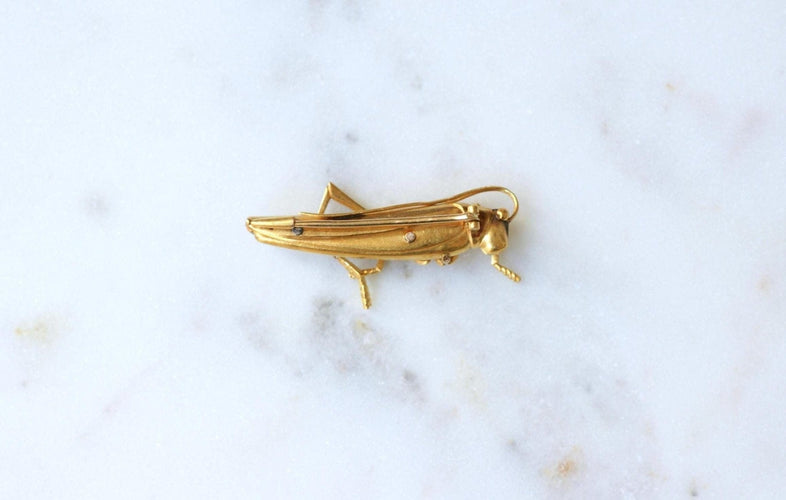 Broche Broche sauterelle ancienne en or jaune 18kt et diamants 58 Facettes