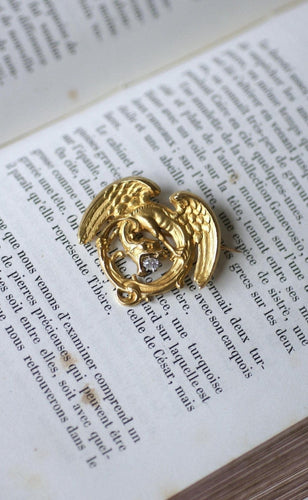 Broche Broche chimère ancienne en or jaune 18k et diamant taille coussin 58 Facettes