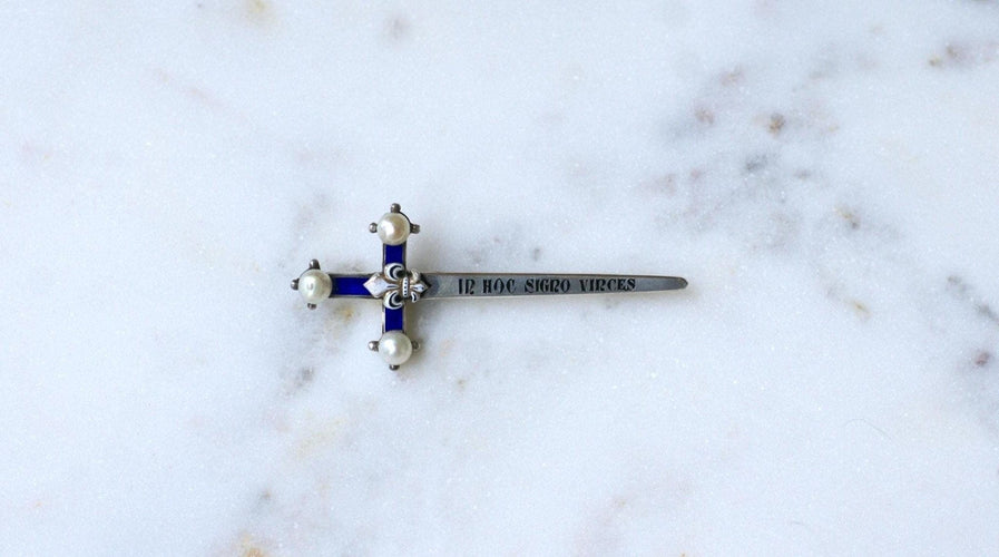 Broche Broche épée ancienne en argent et perles fines 58 Facettes