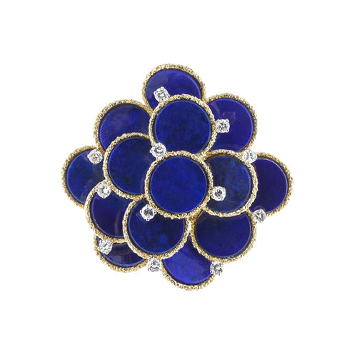 Broche Broche cocktail en or jaune 18 K avec diamants et lapis-lazuli 58 Facettes
