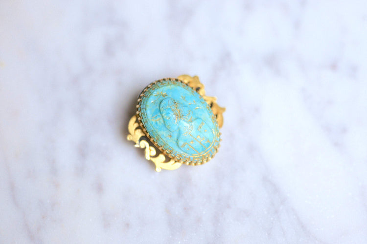 Broche Broche - Camée en turquoise en or jaune 18kt, fin XIXe siècle 58 Facettes