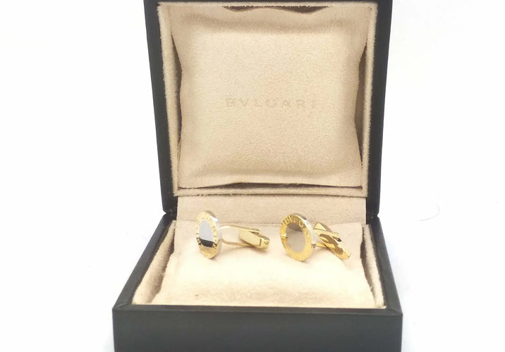 Boutons de manchette Bulgari - Boutons de manchette en or jaune 18 ct et acier, 17 mm 58 Facettes 20996