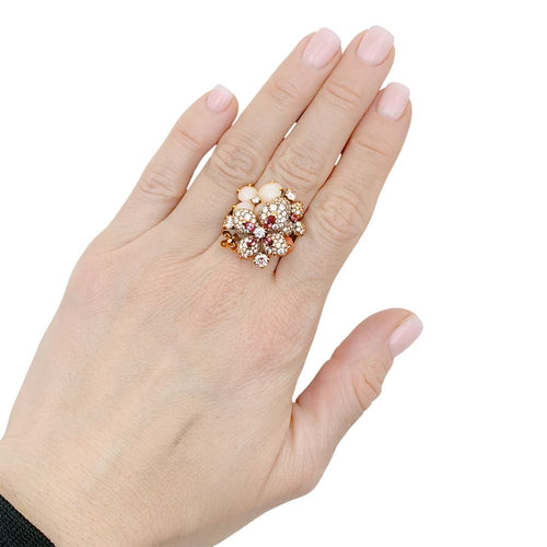 Bague 57 Chaumet Hortensia Aube de Rosée - Bague en or rose, diamants et opales roses 58 Facettes 35207