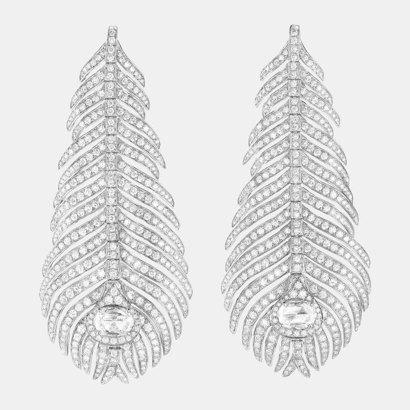 Boucles d'oreilles Plume de Paon Or blanc Diamant 1.35ct