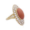 Bague 56 Bague navette en or jaune 18K, corail peau d’ange et diamants 58 Facettes 33265