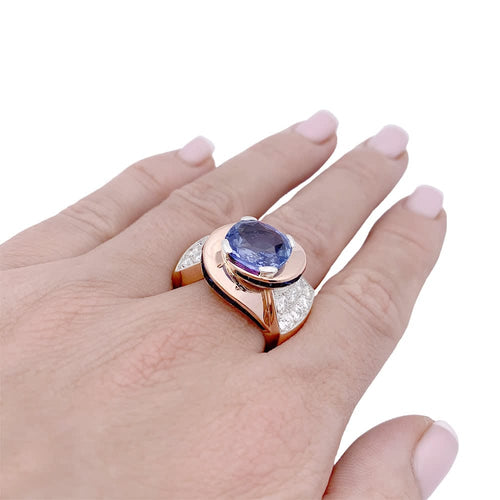 Bague 60 Bague Tank en or rose, platine, diamants et saphirs 58 Facettes 33460