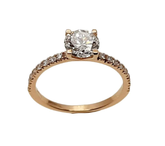Bague 51 Bague Sur-Mesure Solitaire 1ct Pavé Diamants Or Rose 58 Facettes