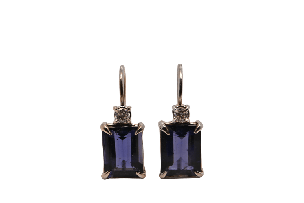 Boucles d'oreilles Earrings Iolite Diamonds 0,12 Carats White Gold 18 Carats 58 Facettes