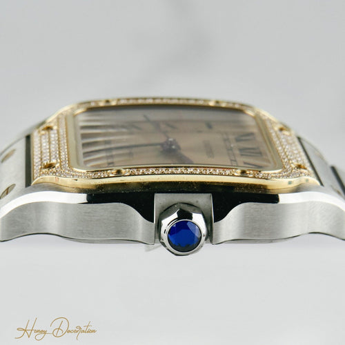 Montre Cartier Santos - Montre unisexe en or jaune 18K, acier et diamants 58 Facettes 2504