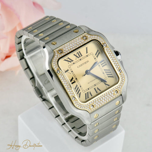 Montre Cartier Santos - Montre unisexe en or jaune 18K, acier et diamants 58 Facettes 2504