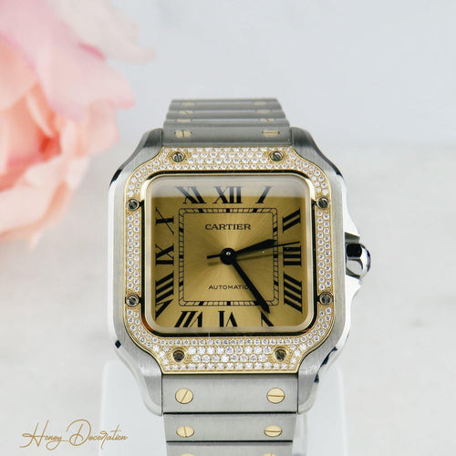 Montre Cartier Santos - Montre unisexe en or jaune 18K, acier et diamants 58 Facettes 2504