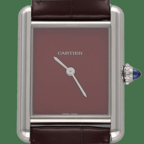 Montre Montre Cartier Must Tank – Réf. CRWSTTA0054 – Acier – Quartz – Cadran Bordeaux – Full Set 2021 58 Facettes FB11349