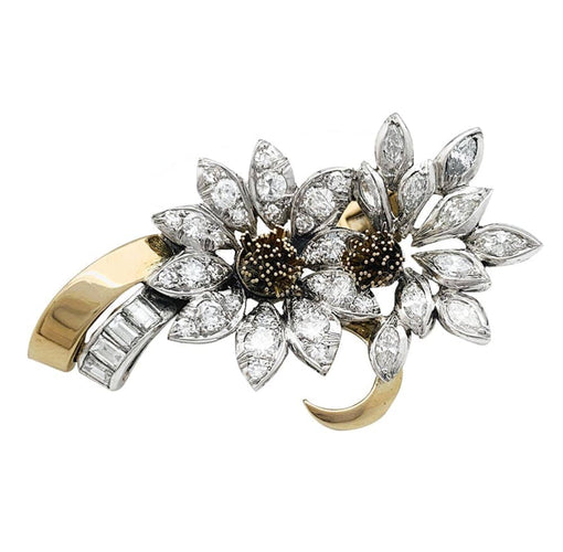 Boucles d'oreilles Edelweiss - Boucles d’oreilles clip en or jaune, platine et diamants 58 Facettes 29984