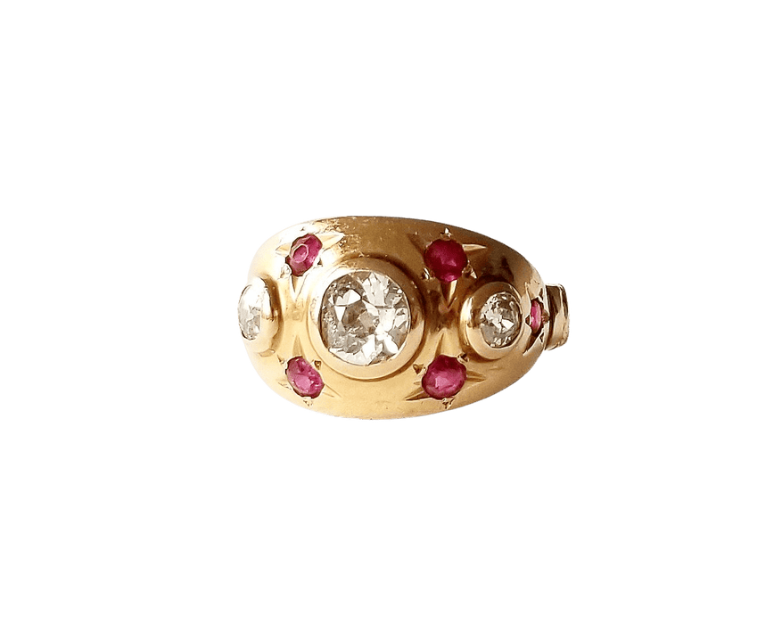 Bague 51 Bague or jaune 18K - Diamants et rubis 58 Facettes