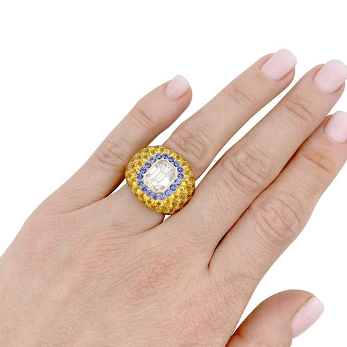 Bague 52 Bague en or blanc 750 sertie de saphirs et diamant brun 58 Facettes 33323