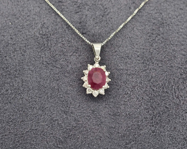 Collier Collier - Rubis du Mozambique 0,76 ct et diamants en or blanc 18 ct 58 Facettes 9659